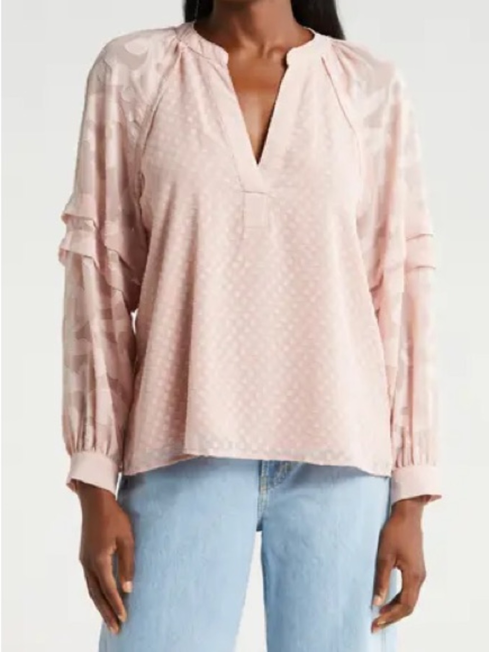 Vince Camuto Mauve Textured Raglan V-neck Blouse L